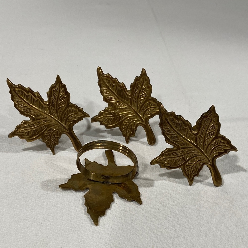 Set of 4 Vintage Brass Maple Leaf Napkin Rings